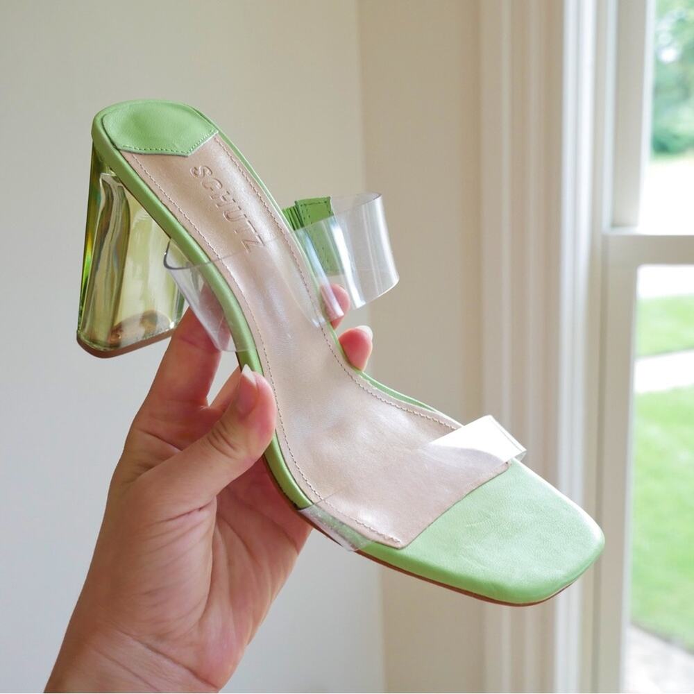 Schutz New Ariella Acrylic Sandal Fairy-Core Green Lucite Heel US 10 - Picture 1 of 14